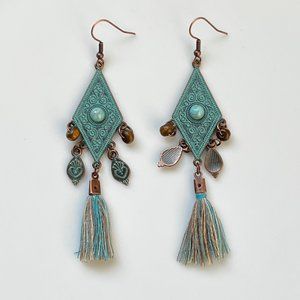 NEW Boho Rhombus Tassel Silk Earrings